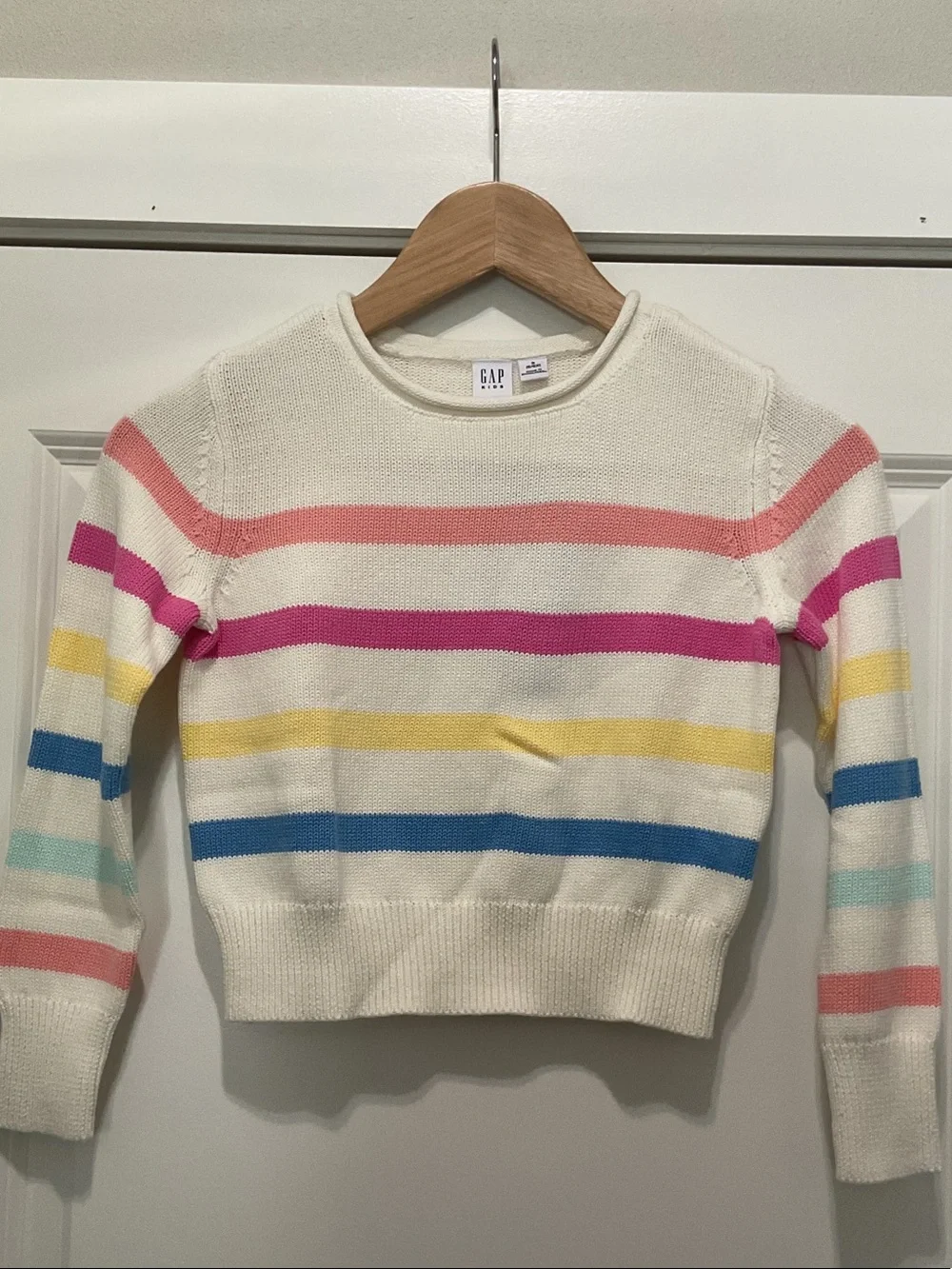 GAP Cream Sweater with Pink, Magenta, Yellow, Blue & Mint Stripes